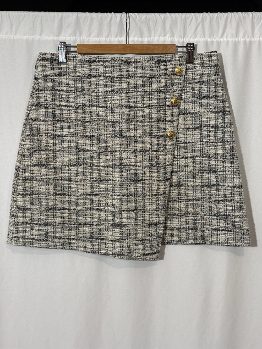 Maurices Black and White Tweed Mini Skirt with Gold Buttons